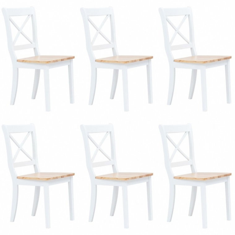 Krzesła stołowe, 6 szt., biel i jasny brąz, drewno kauczukowca kod: V-277544