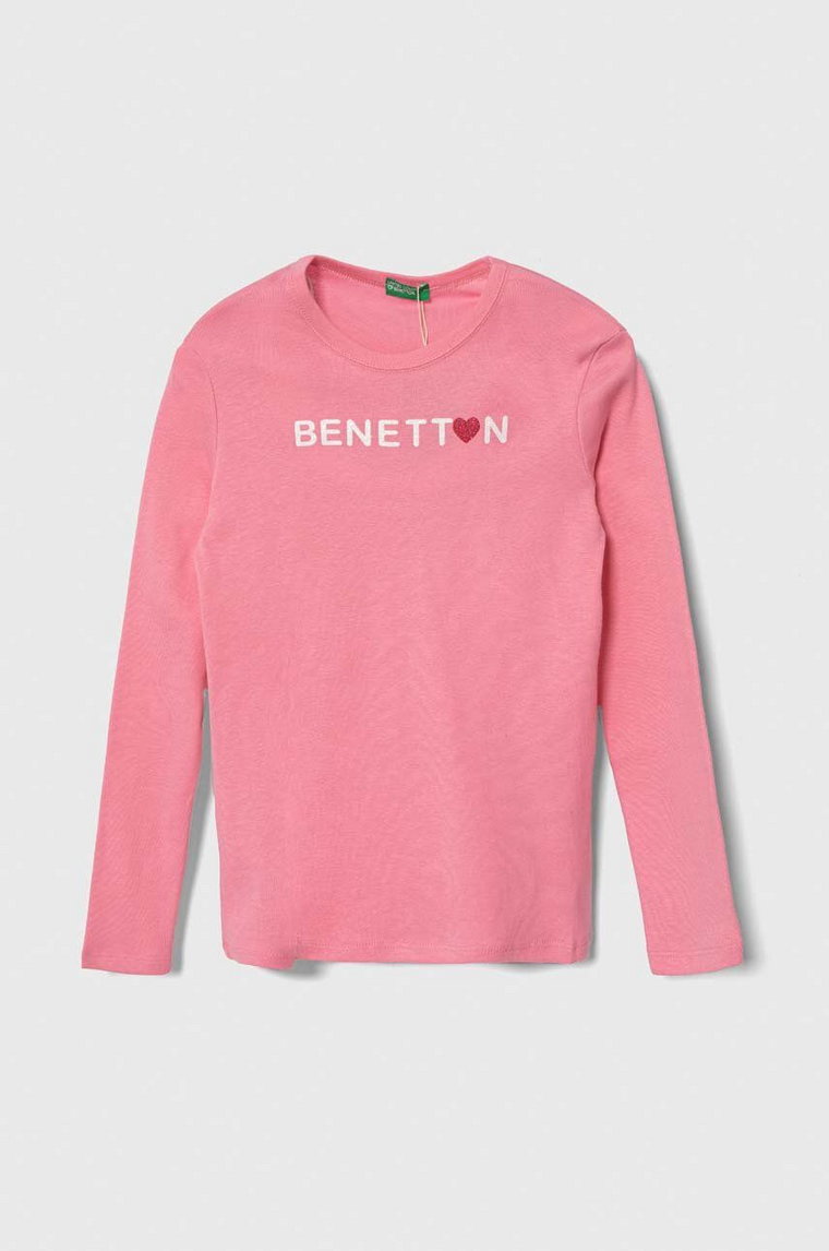 United Colors of Benetton longsleeve bawełniany dziecięcy kolor różowy