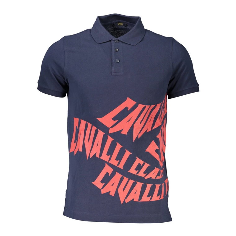 Granatowy Polo Shirt z Bawełny, Krótki Rękaw, Regularny Krój Cavalli Class