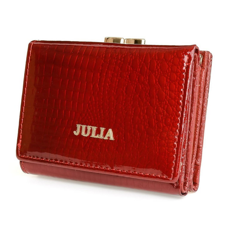Czerwony Julia Rosso damski portfel skórzany mały RFID czerwony