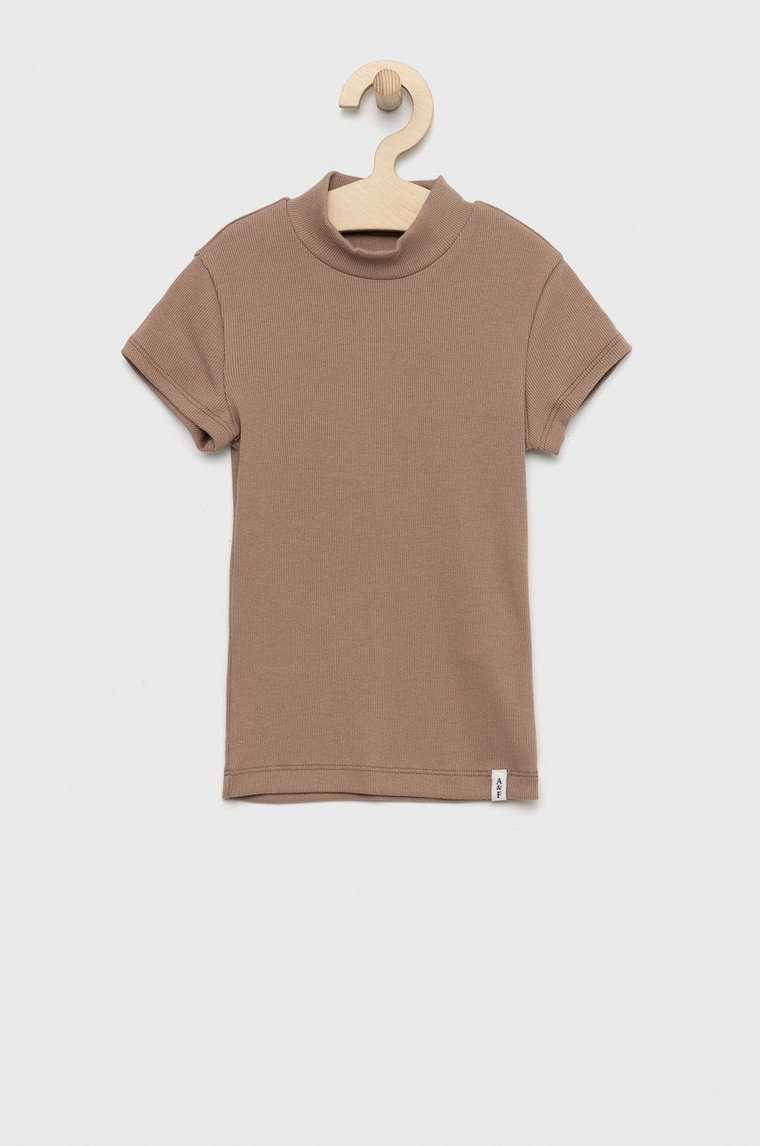 Abercrombie & Fitch t-shirt dziecięcy kolor brązowy z półgolfem