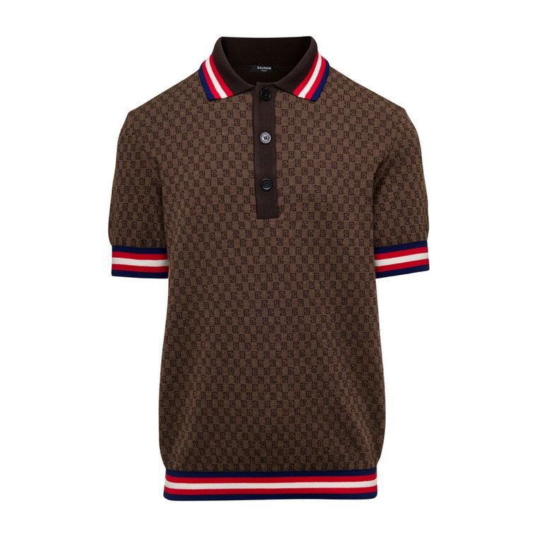 Brązowe Mini Monogramowe Polo z Wełny T-shirty Balmain