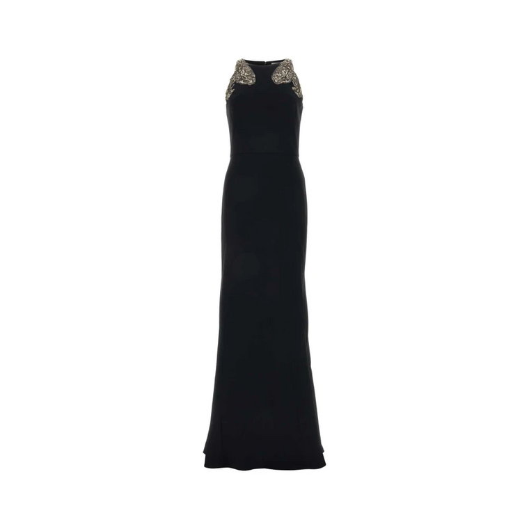 Elegancka Czarna Długa Sukienka z Krepy Alexander McQueen