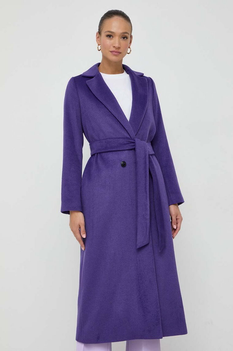 Twinset płaszcz z domieszką wełny kolor fioletowy przejściowy