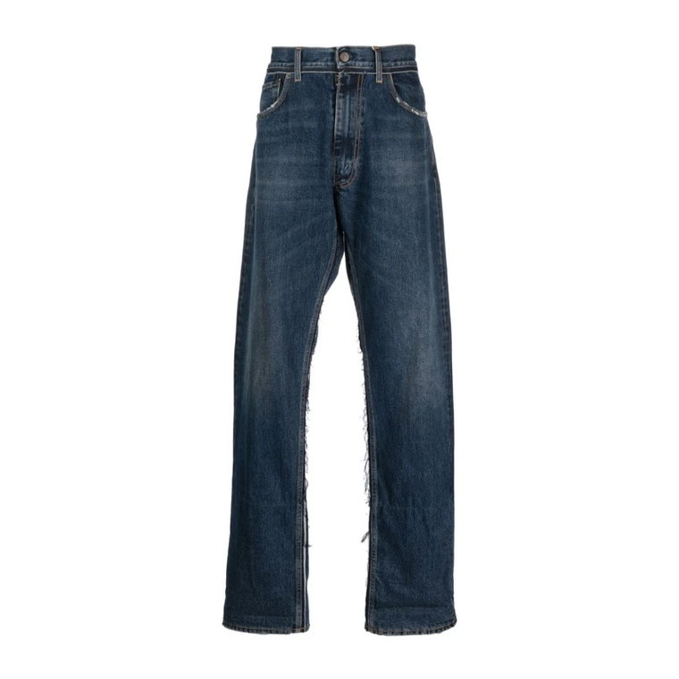 Niebieskie Ripped Jeans z Logo Patch Maison Margiela