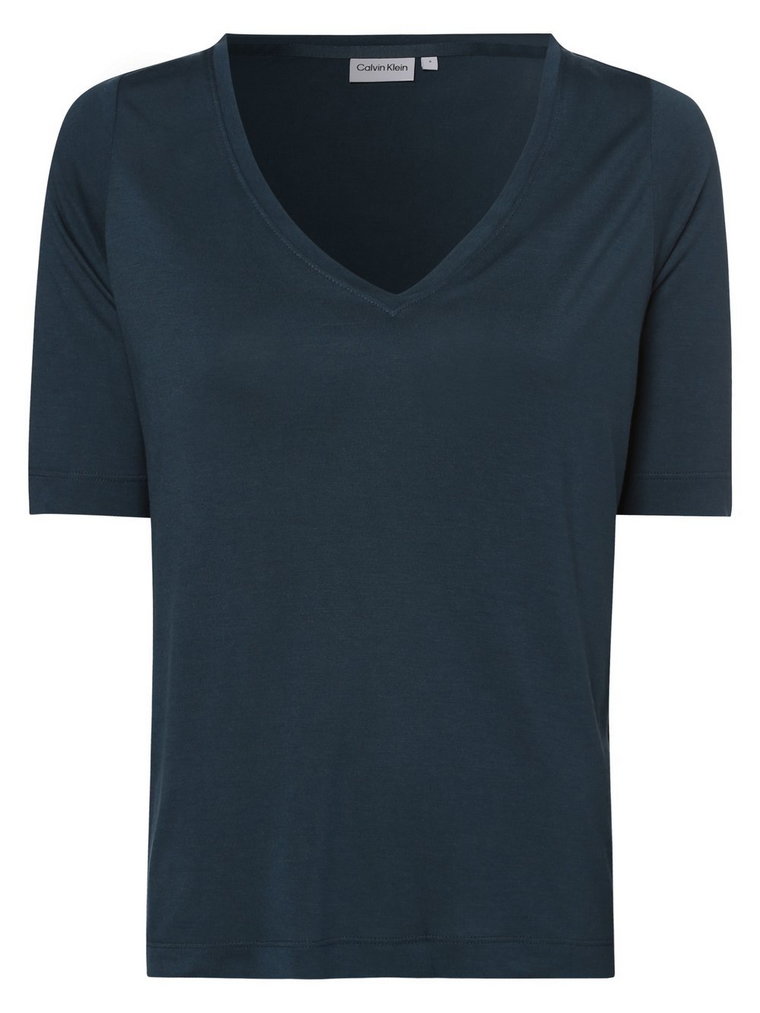 Calvin Klein - T-shirt damski z dodatkiem jedwabiu, niebieski