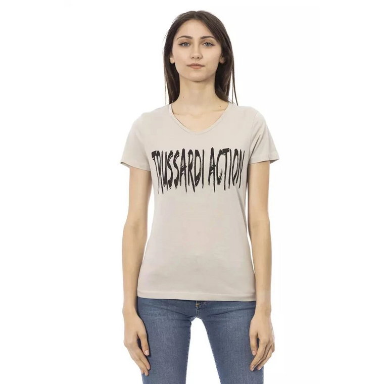 Eleganckie T-shirt z dekoltem V i nadrukiem Trussardi