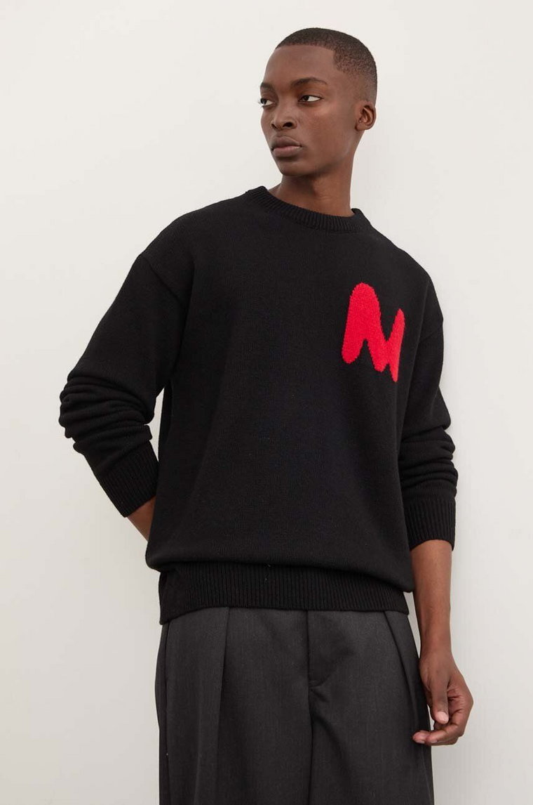 MSGM sweter wełniany męski kolor czarny lekki 3740MM219S.247569
