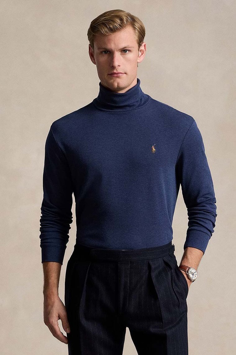 Polo Ralph Lauren sweter bawełniany kolor granatowy lekki z golferm