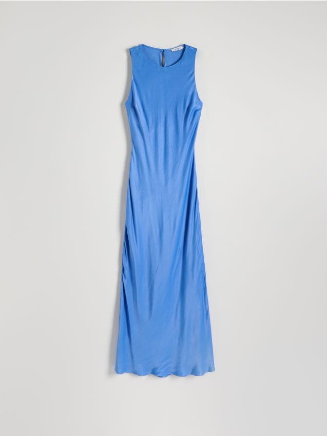 Reserved - Satynowa sukienka maxi z wiskozy - niebieski