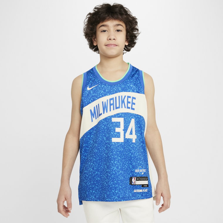 Koszulka dla dużych dzieci Nike Dri-FIT NBA Swingman Giannis Antetokounmpo Milwaukee Bucks City Edition 2023/24 - Niebieski