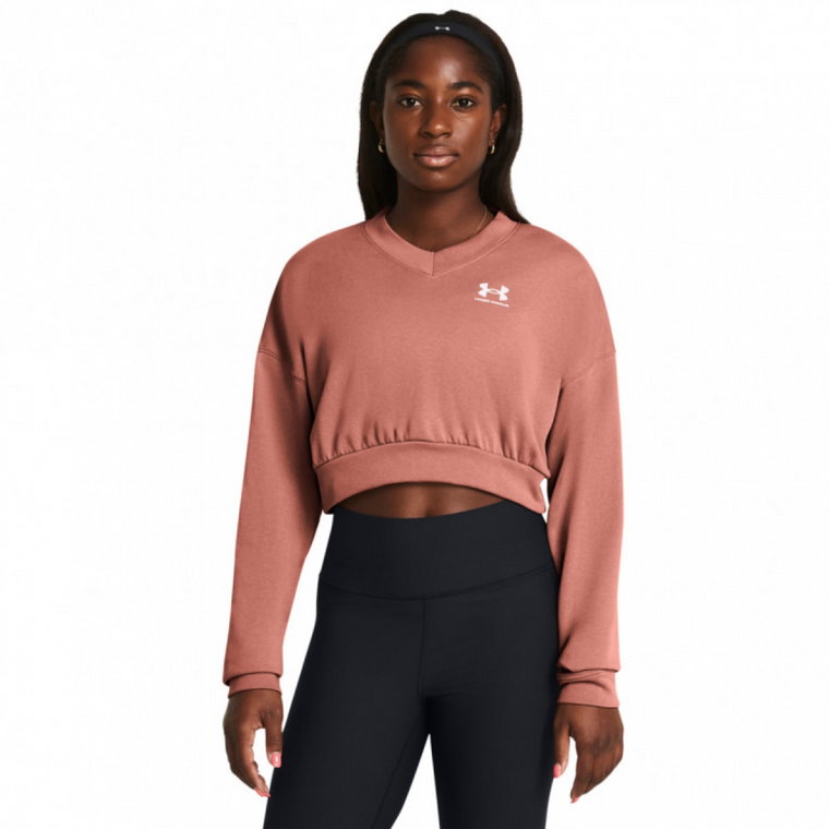 Damska bluza dresowa nierozpinana bez kaptura Under Armour UA Rival Terry OS Crop Crw - różowa