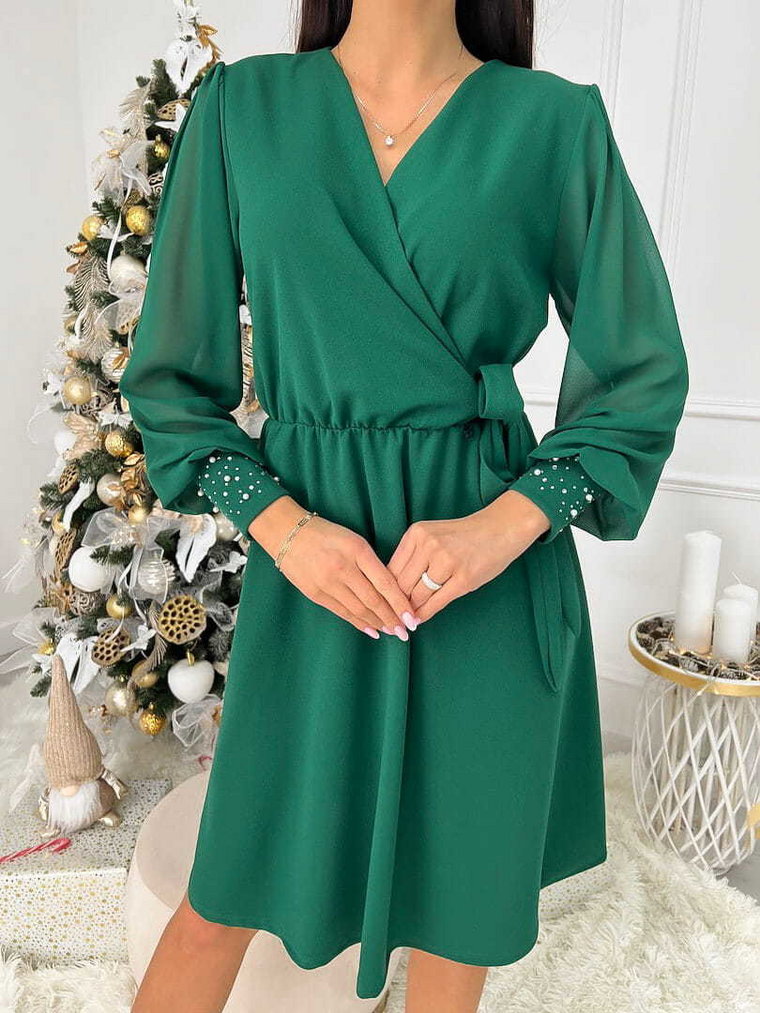 Zielona Sukienka z Wiązaniem