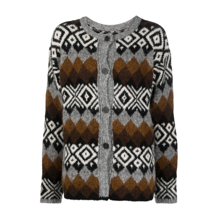 Sweter z Geometrycznym Wzorem w Szarym Kolorze Semicouture
