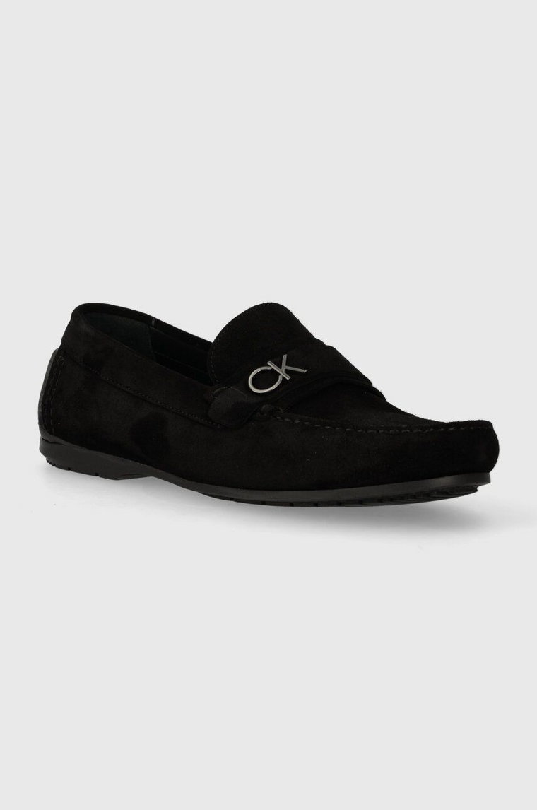 Calvin Klein mokasyny zamszowe DRIVING SHOE BOLD LOGO męskie kolor czarny HM0HM01448