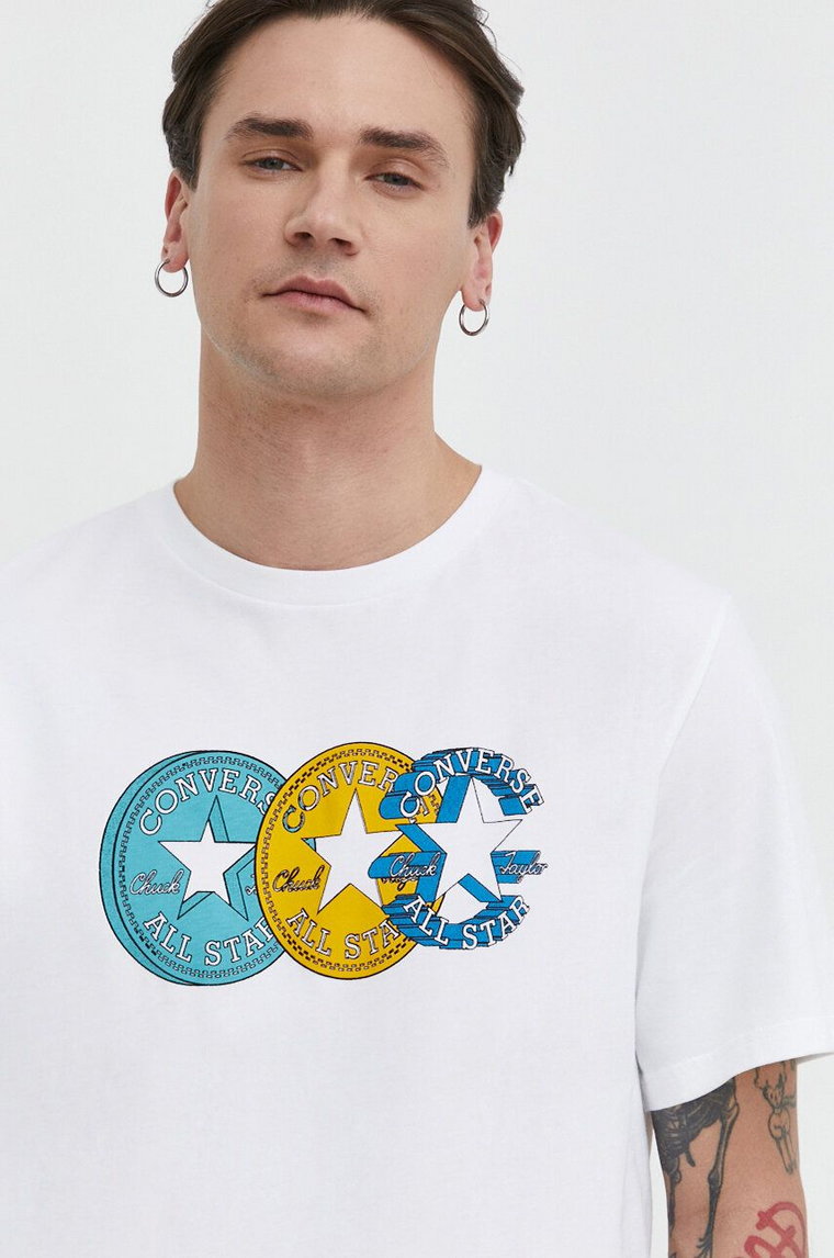 Converse t-shirt bawełniany męski kolor beżowy z nadrukiem