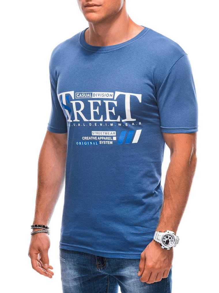 T-shirt męski z nadrukiem S1894 - niebieski