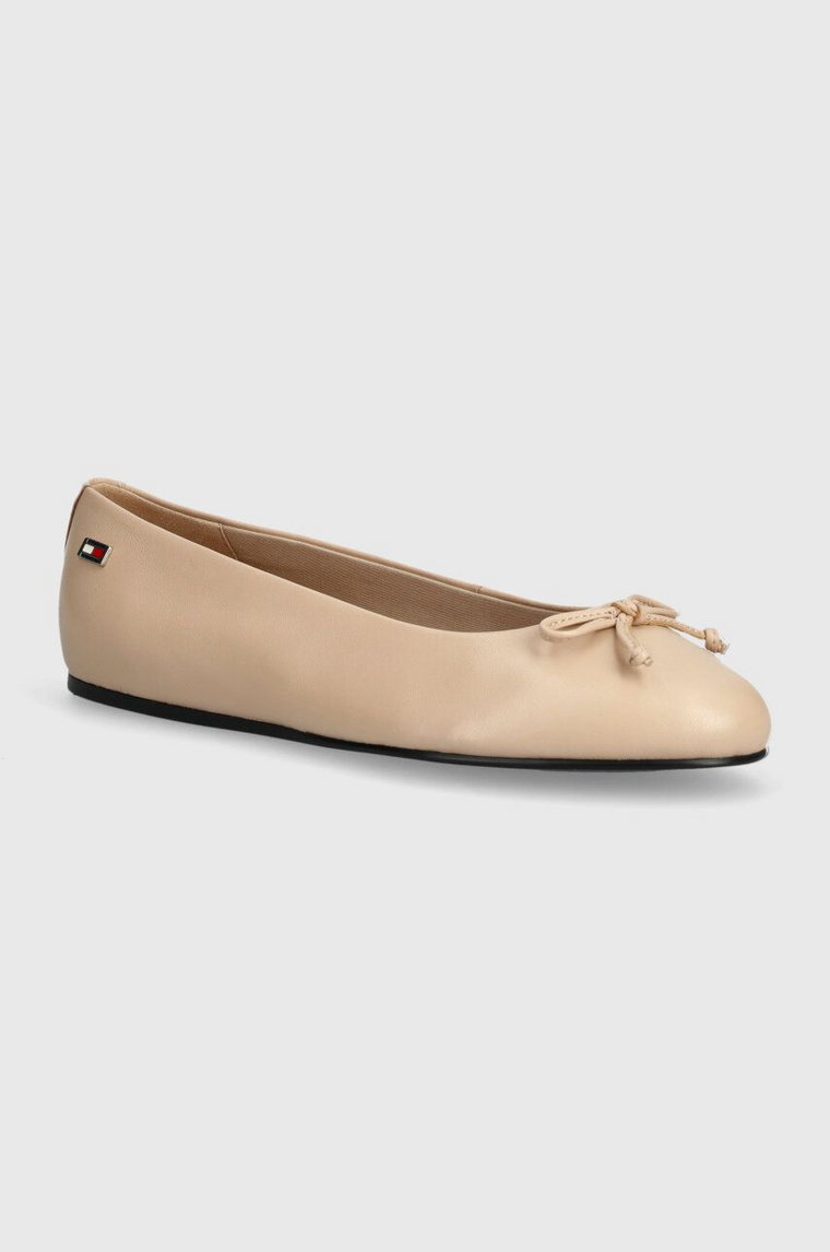 Tommy Hilfiger baleriny skórzane ESSENTIAL CHIC BALLERINA kolor beżowy  FW0FW08059