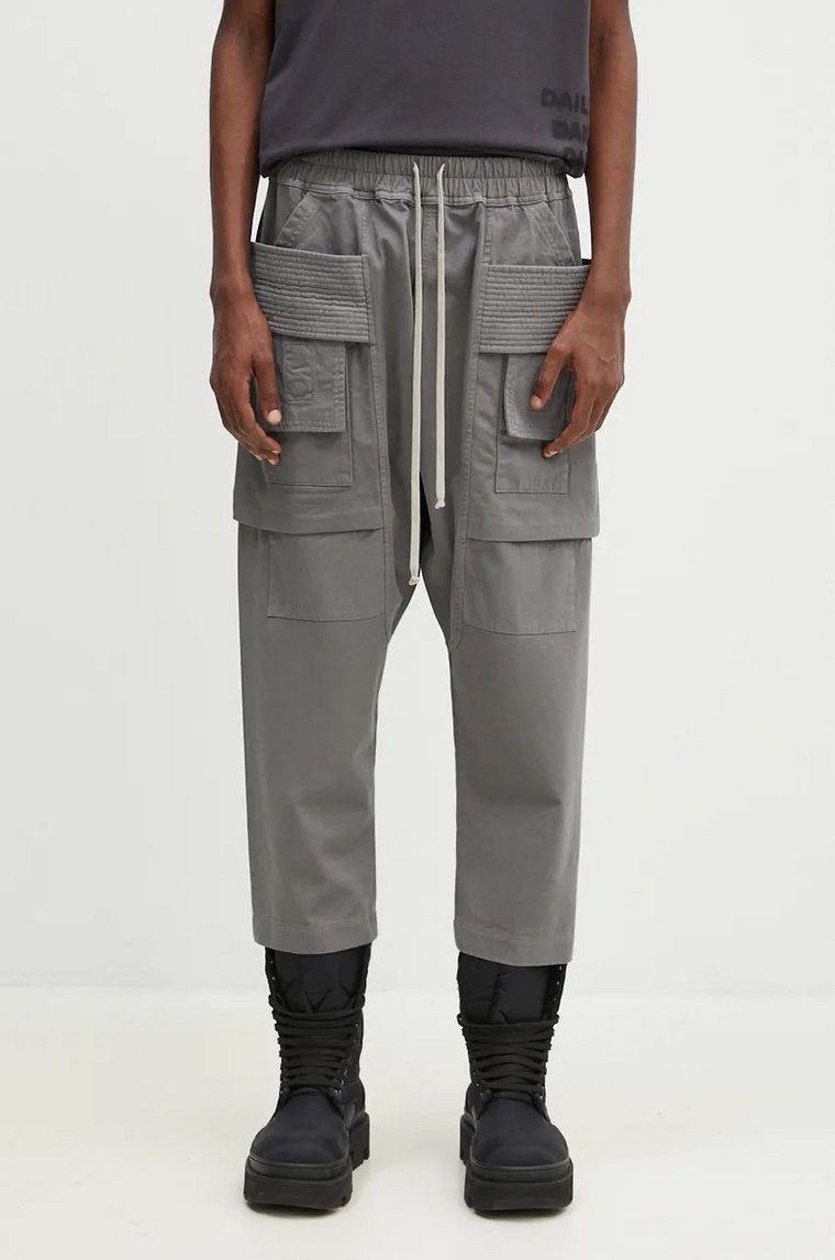 Rick Owens spodnie bawełniane Creatch Cargo Cropped Drawstring kolor szary proste DU02D2371.TW