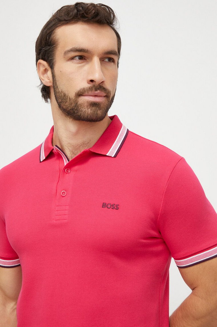 Boss Green polo bawełniane kolor różowy gładki