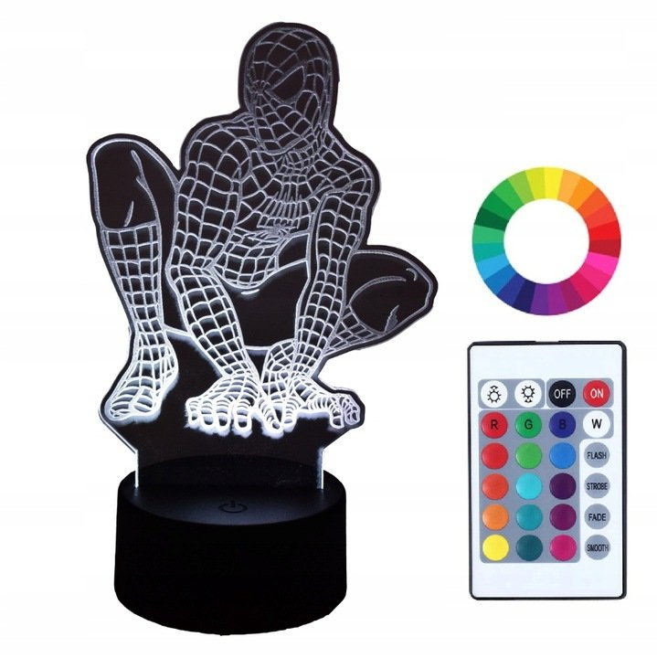 Lampka Nocna 3D Led Z Imieniem Grawer Spider-Man