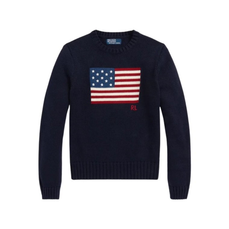 Granatowy Sweter z Flaga z Mieszanki Bawełny - Rozmiar: S, Kolor: Granatowy Ralph Lauren