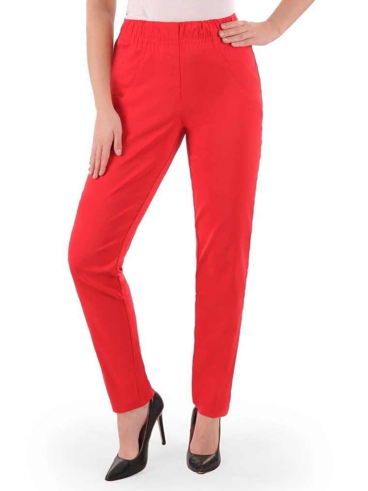 Czerwone spodnie damskie z gumą w pasie 37641