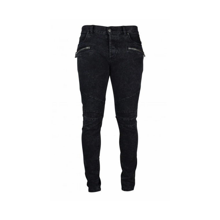 Czarne Skinny Jeans z Szczegółami na Zamki Balmain