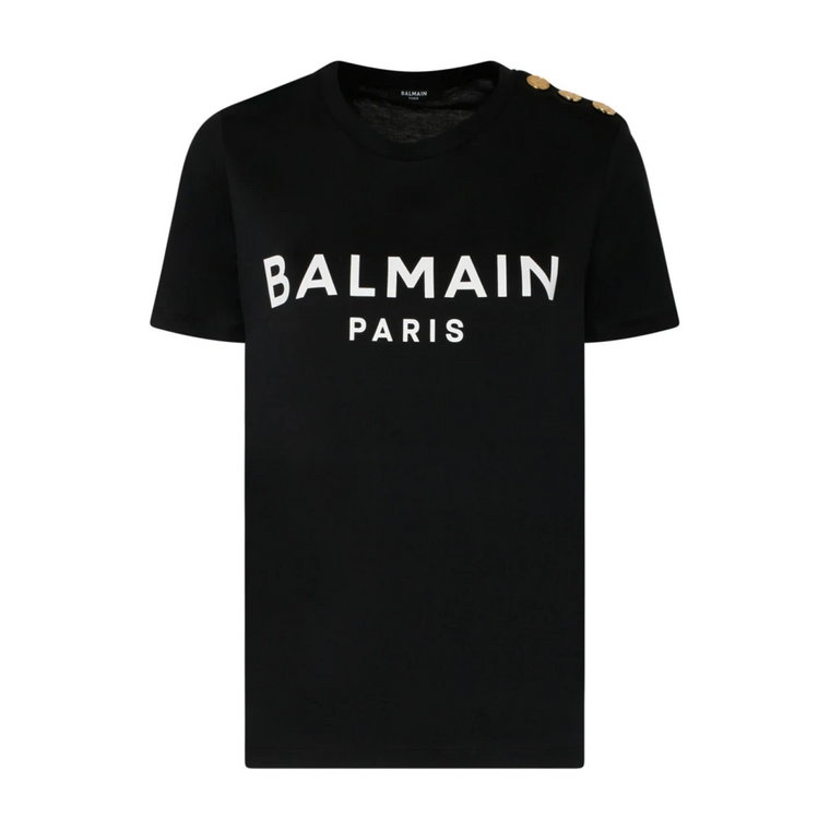 Czarna i biała koszulka z logo Balmain