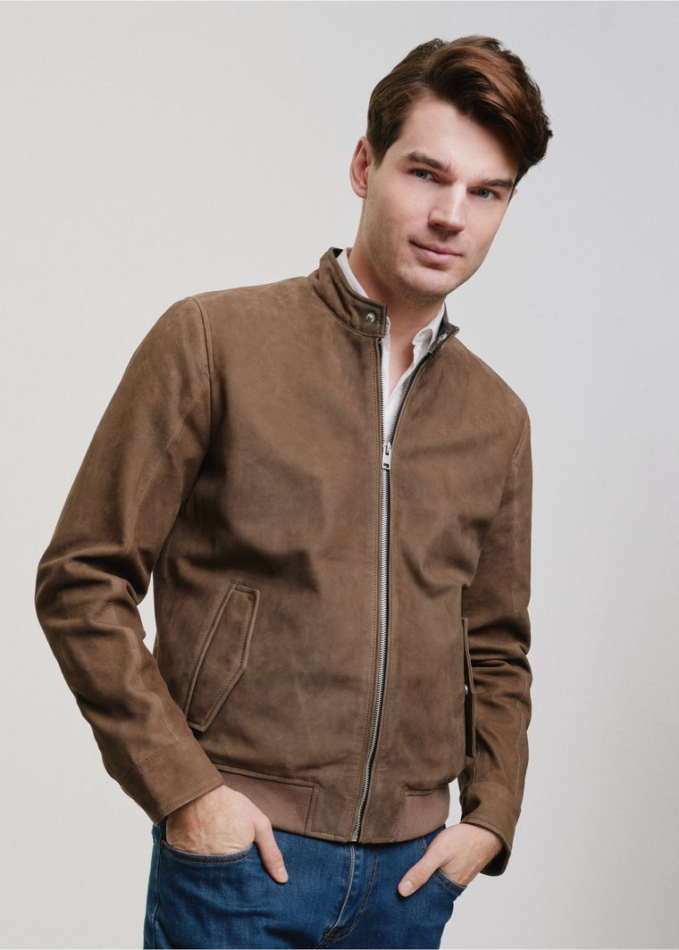 Skórzana kurtka męska w kolorze khaki