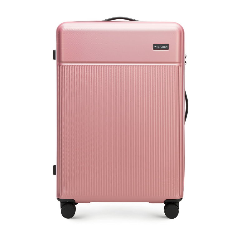 Duża walizka z ABS-u z pionowymi paskami różowa
