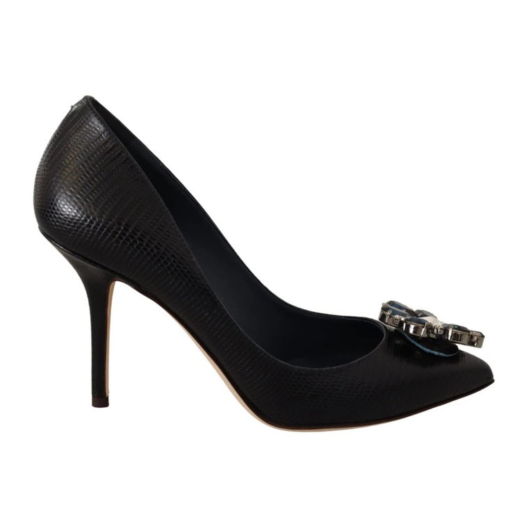 Blue Leather Crystal Heels Pumps Heels Shoes Dolce & Gabbana