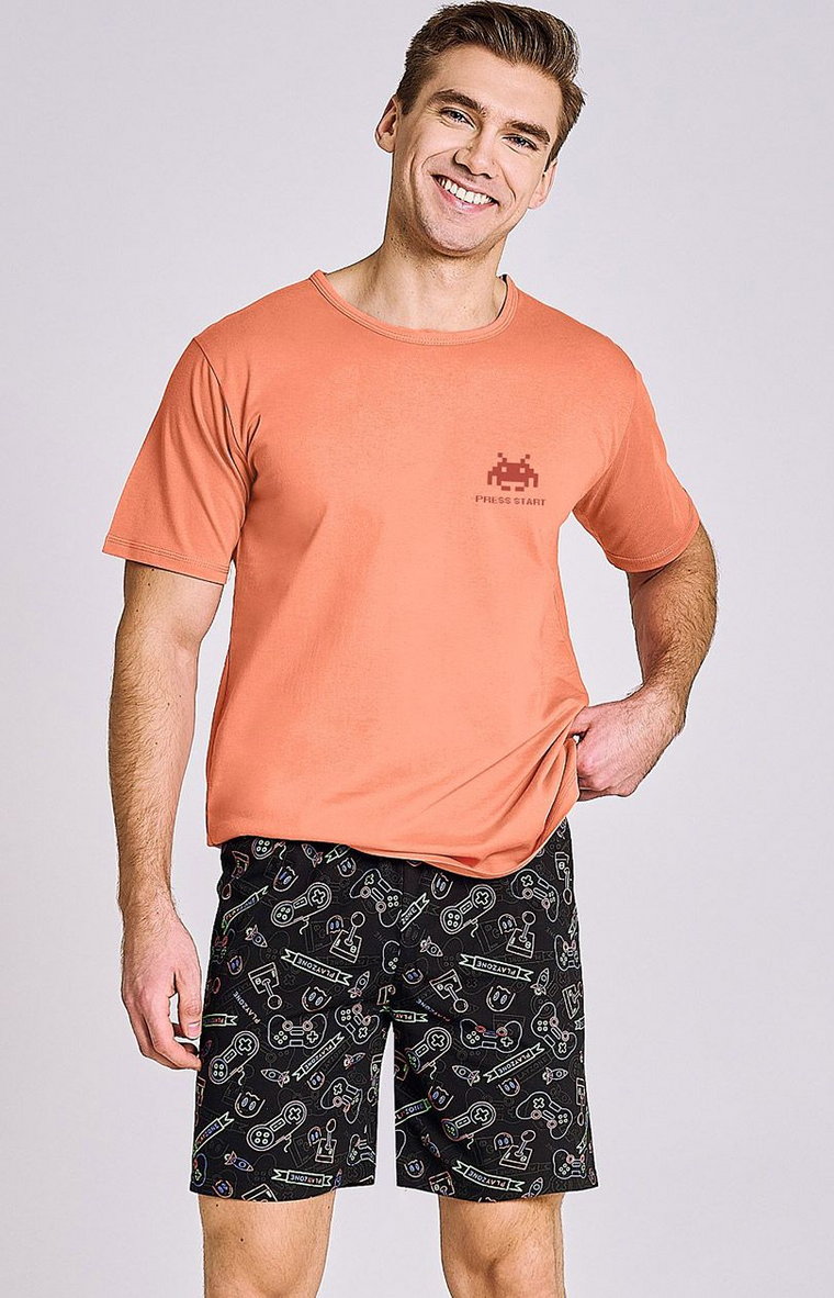 Bawełniana piżama męska Tom 3186, Kolor łososiowo-czarny, Rozmiar S, Taro