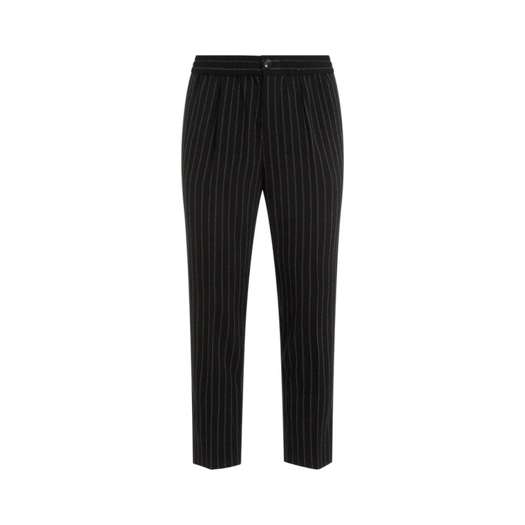 Czarne Paski Wełniane Elastyczne Spodnie Ami Paris