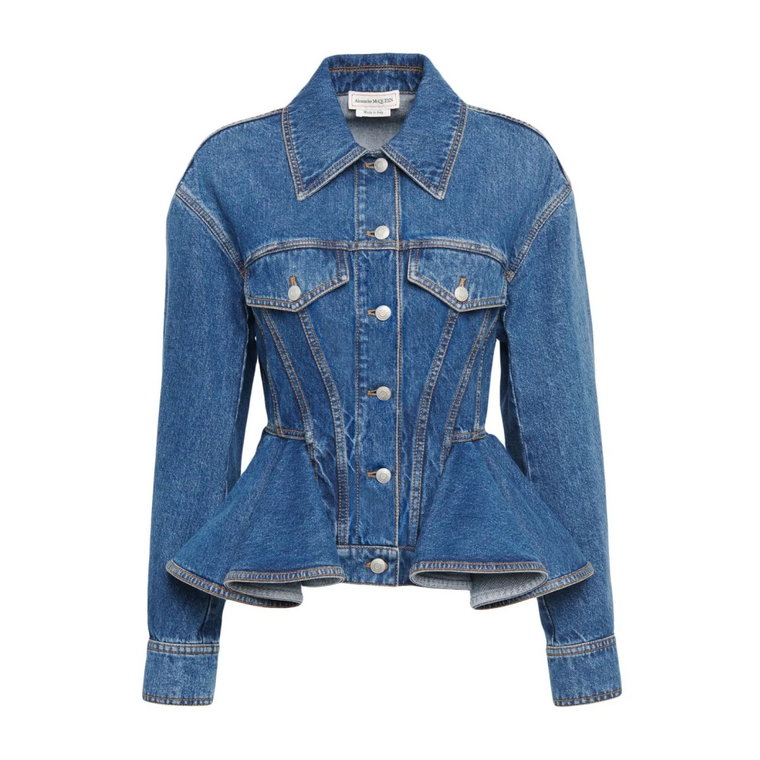 Niebieska Kurtka Peplum z Denimu Alexander McQueen