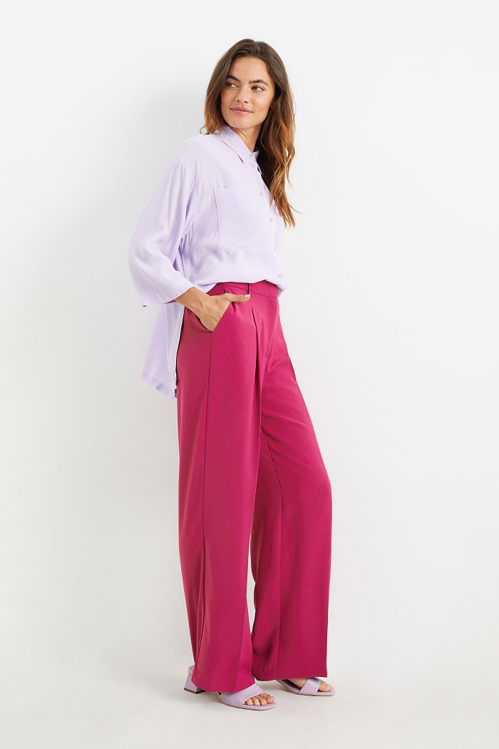 C&A Spodnie materiałowe-wysoki stan-szerokie nogawki, Purpurowy, Rozmiar: 34