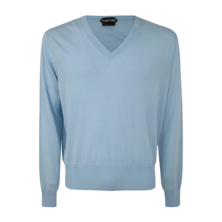 Błękitny Sweter z Dekoltem w Literę V Tom Ford