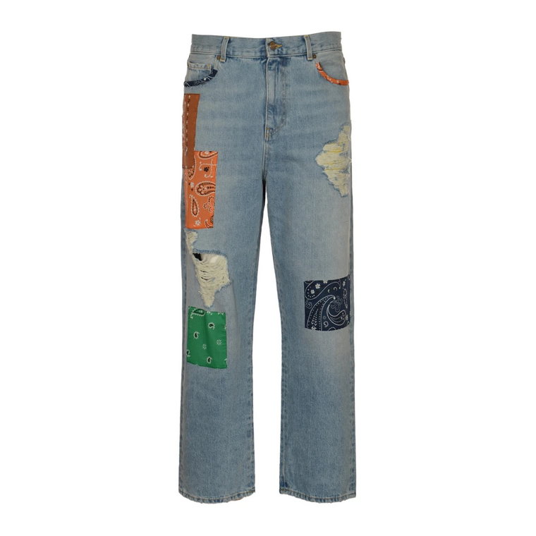 Baggy Denim Jeans Patchwork Jasnoniebieskie Spodnie Alanui