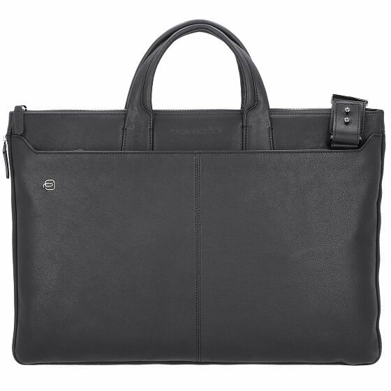 Piquadro Czarna kwadratowa skórzana torba na laptopa 47 cm nero