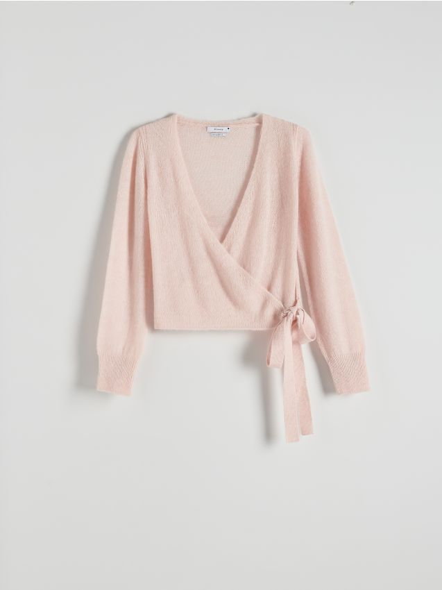 Reserved - Kopertowy sweter z wiązaniem - różowy