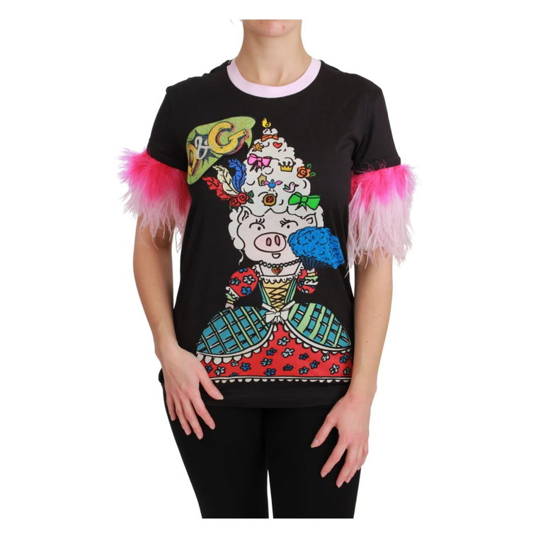 Koszulka z motywem Roku Świni, Kolorowy top z okrągłym dekoltem Dolce & Gabbana