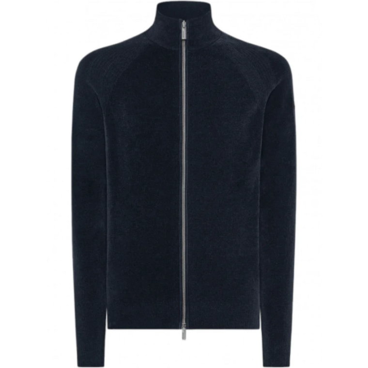 Velvet Full Zip Sweter - Czarny Granatowy RRD