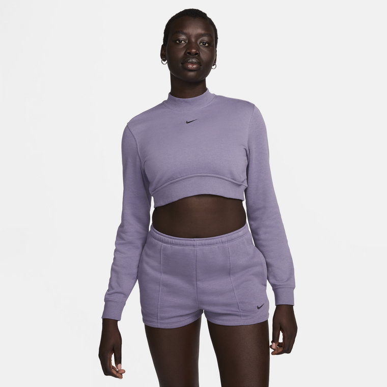 Damska bluza o skróconym kroju z półokrągłym dekoltem z dzianiny dresowej Nike Sportswear Chill Terry - Fiolet