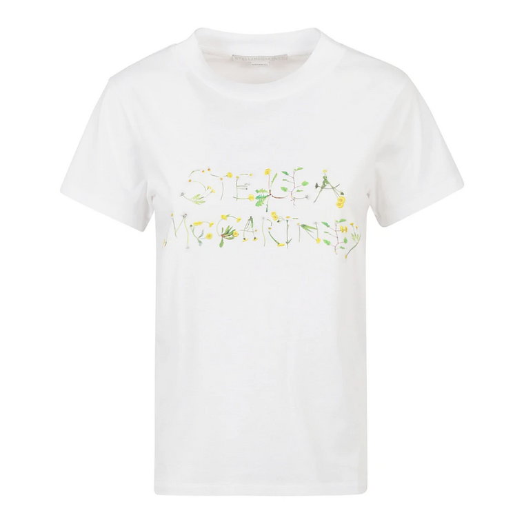 Biała koszulka z logo i haftowanymi kwiatami Stella McCartney