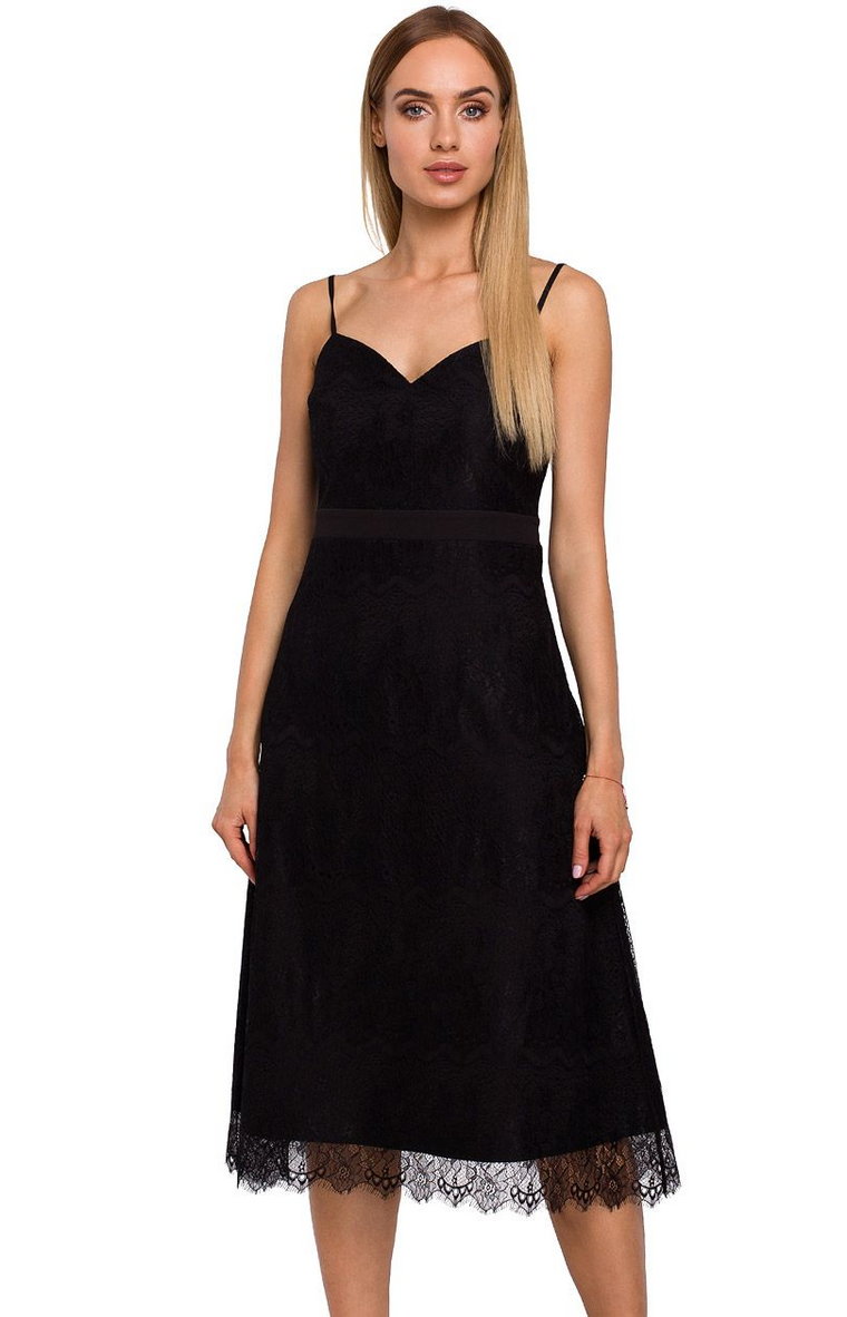 Koronkowa sukienka na ramiączkach w kolorze czarnym M483, Kolor czarny, Rozmiar S, MOE