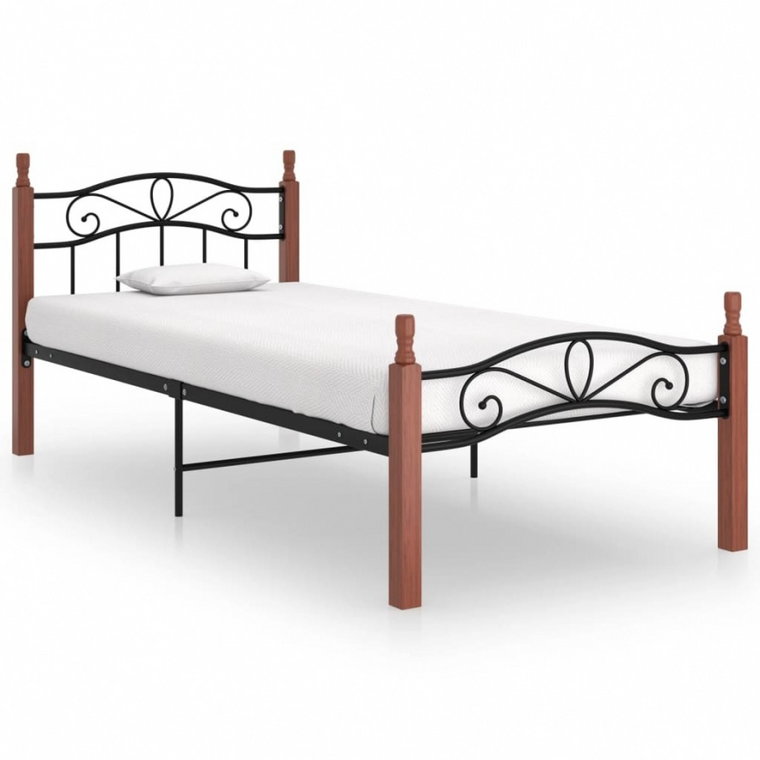 Rama łóżka, czarny metal i lite drewno dębowe, 90x200 cm kod: V-324904
