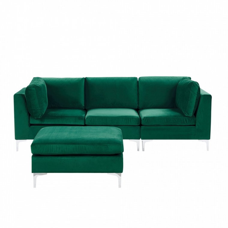 Sofa modułowa 3-osobowa z otomaną welurowa zielona EVJA kod: 4251682255158