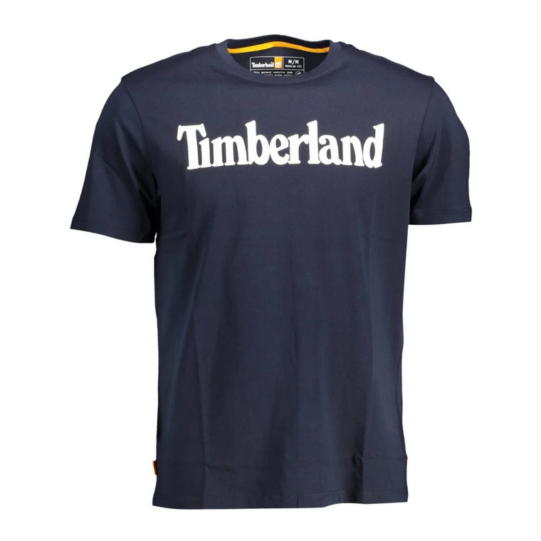 Niebieska Bawełniana Koszulka z Nadrukiem Timberland