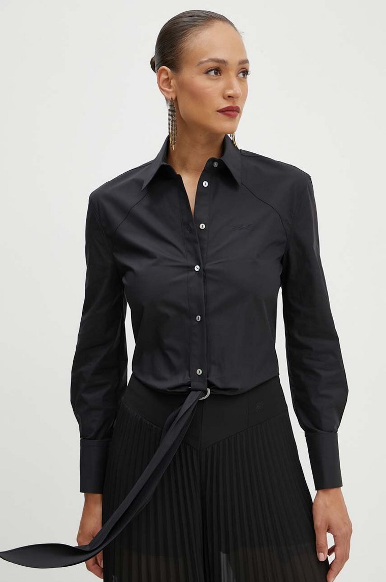 Karl Lagerfeld koszula bawełniana damska kolor czarny regular z kołnierzykiem klasycznym 245W1609