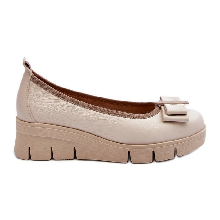 Lewski Shoes Baleriny Skórzane Na Platformie Z Ozdobą Kremowe Lewski ...
